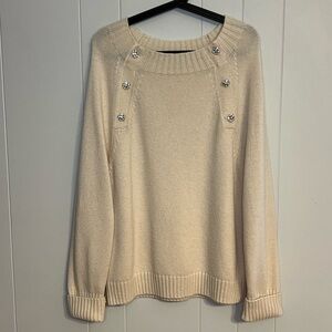 Crew Crewneck Sweater with Jeweled Buttons in a cream color Size XL